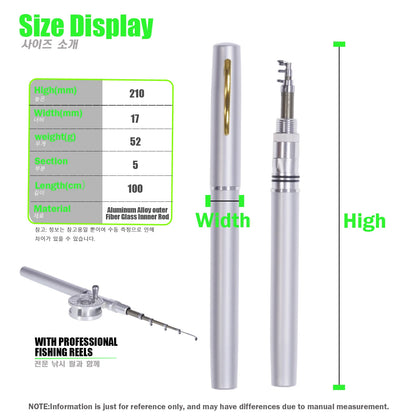 Telescopic Mini Fishing Pole And Reel Combo Set Pen Shape Folded Winter Boat Ice Fishing Rod With Aluminum Alloy Fly Reel Wheel