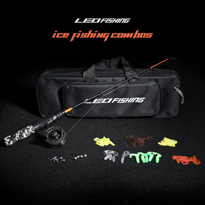 Ice Fishing Rod and Reel Combos with Complete Kits JIG Hooks Soft Lures and Carrier Bag 50cm/19.7inch Full Set
