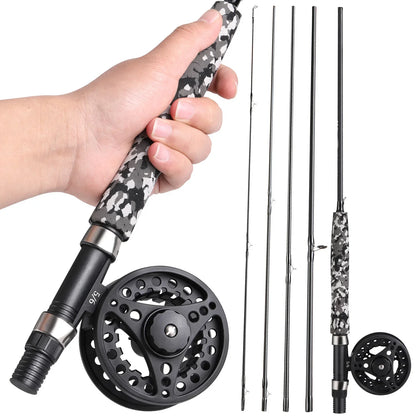 5/6 Fly Fishing Combo 2.7m 5 Section Carbon Fiber Fly Rod with Ultralight Weight Fly Fishing Reel Fishing Tackle