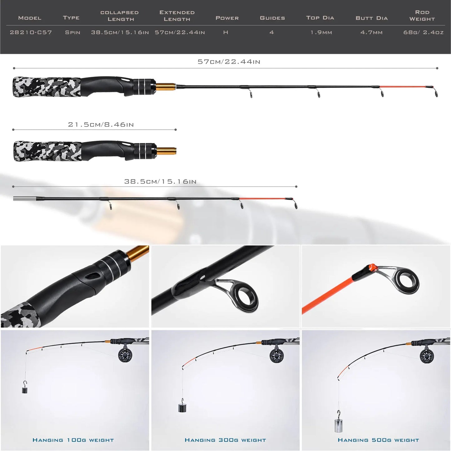 Ice Fishing Rod and Reel Combos with Complete Kits JIG Hooks Soft Lures and Carrier Bag 50cm/19.7inch Full Set