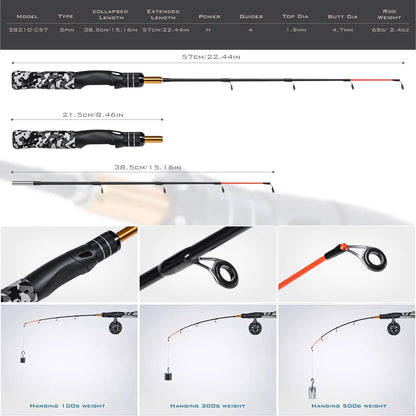Ice Fishing Rod and Reel Combos with Complete Kits JIG Hooks Soft Lures and Carrier Bag 50cm/19.7inch Full Set