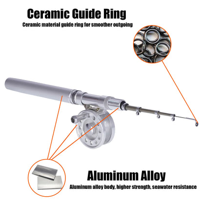 Telescopic Mini Fishing Pole And Reel Combo Set Pen Shape Folded Winter Boat Ice Fishing Rod With Aluminum Alloy Fly Reel Wheel