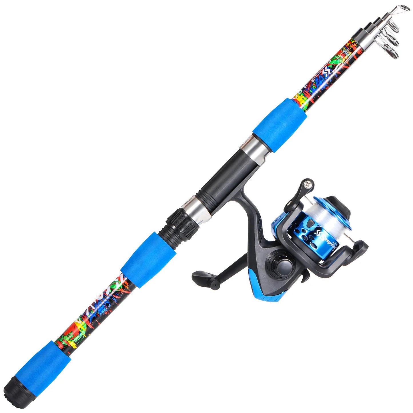 Spinning Fishing Pole Set Full Kit With 1.8M Telescopic Glass Fiber Fishing Rod And 5.2:1 Reel Travel Set