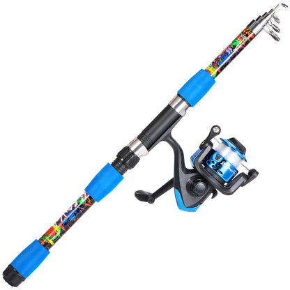 Spinning Fishing Pole Set Full Kit With 1.8M Telescopic Glass Fiber Fishing Rod And 5.2:1 Reel Travel Set