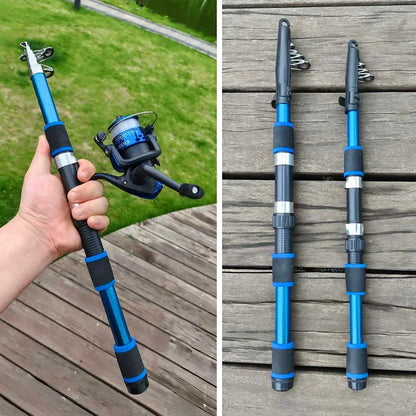 Telescopic Fishing Rod and Reel Kit 1.8M 2.1M Telescopic Rod with 5.2:1 3BB Fishing Reel Max Drag 5kg Fishing Combo