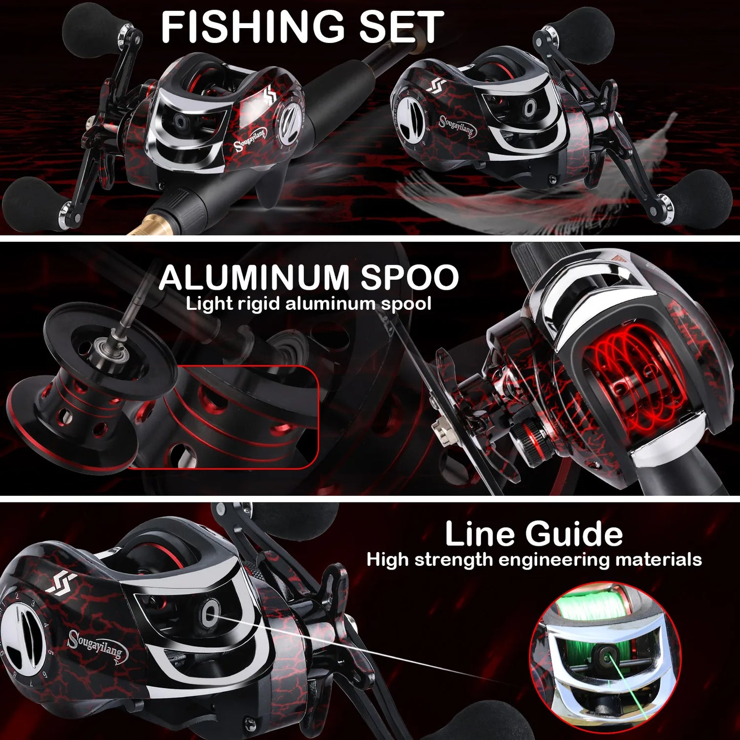 1.8-2.4m Casting Fishing Combo Telescopic lightweight Carbon Fishing Rod and 7.2:1 High Speed Fishing Reel