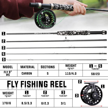 5/6 Fly Fishing Combo 2.7m 5 Section Carbon Fiber Fly Rod with Ultralight Weight Fly Fishing Reel Fishing Tackle