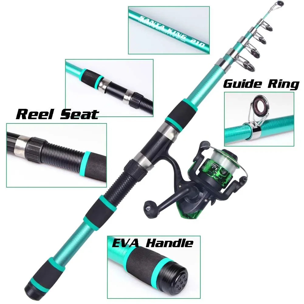 Telescopic Fishing Rod and Reel Kit 1.8M 2.1M Telescopic Rod with 5.2:1 3BB Fishing Reel Max Drag 5kg Fishing Combo