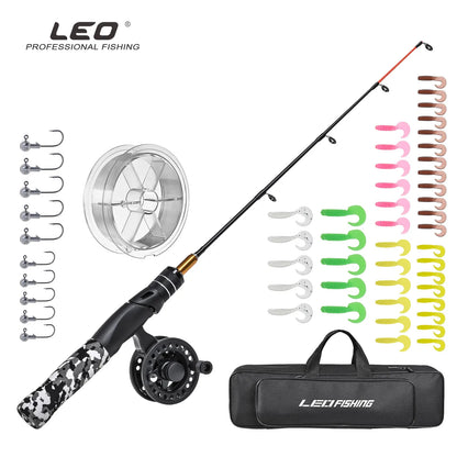 Ice Fishing Rod and Reel Combos with Complete Kits JIG Hooks Soft Lures and Carrier Bag 50cm/19.7inch Full Set
