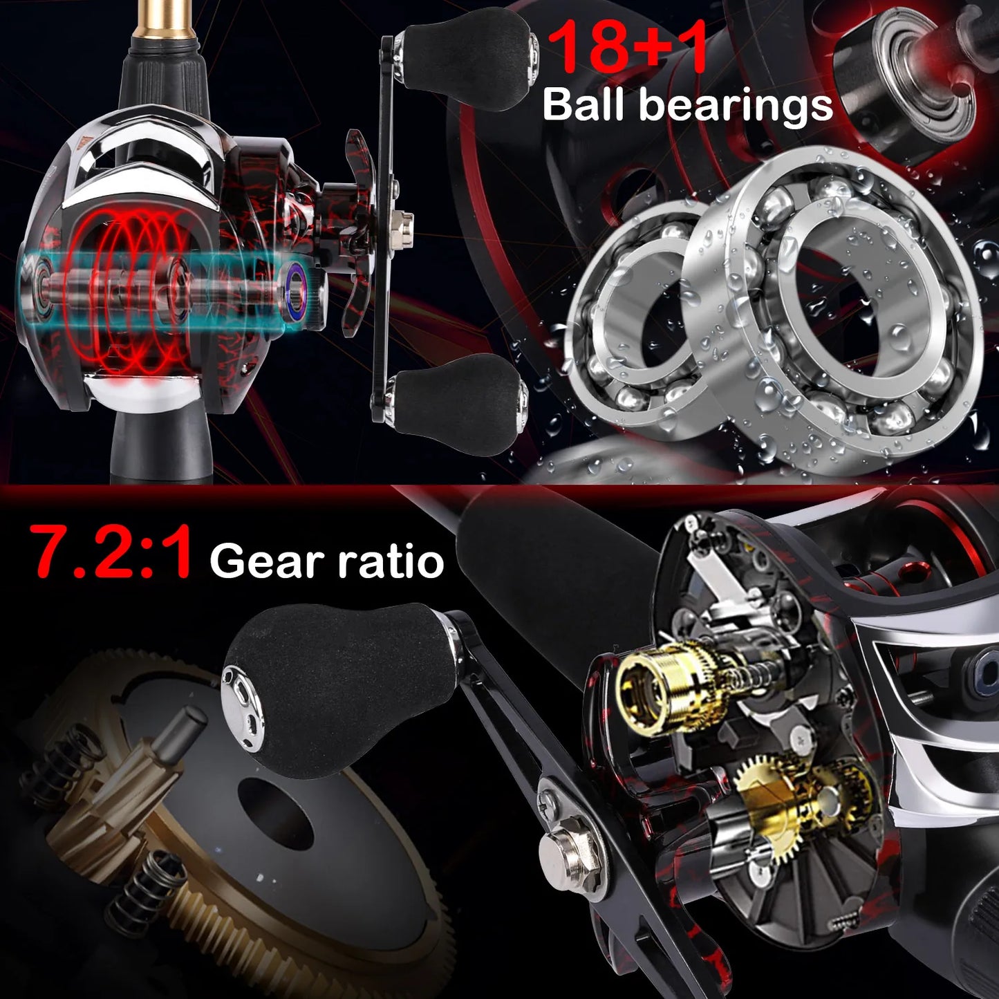 1.8-2.4m Casting Fishing Combo Telescopic lightweight Carbon Fishing Rod and 7.2:1 High Speed Fishing Reel