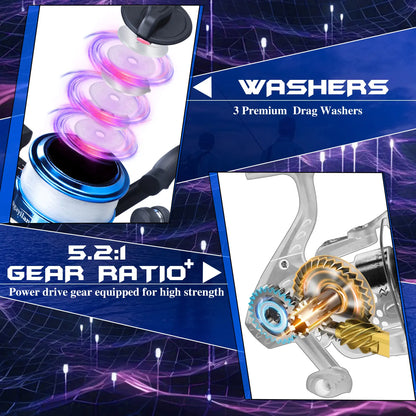 Spinning Fishing Pole Set Full Kit With 1.8M Telescopic Glass Fiber Fishing Rod And 5.2:1 Reel Travel Set