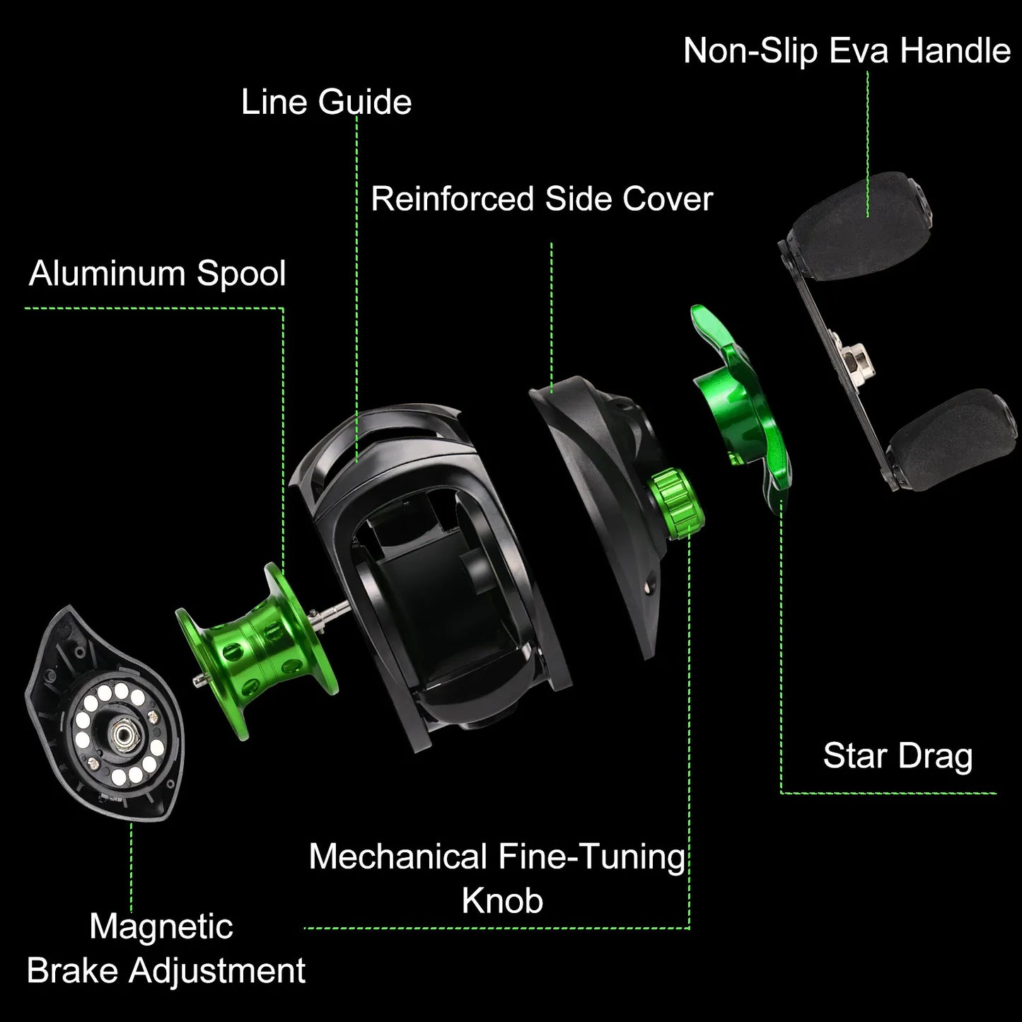 Baitcasting Reel 7.2:1 Gear Ratio Max Drag 10kg Wheel Metal Spool Trolling Reel for Freshwater Carp Fishing