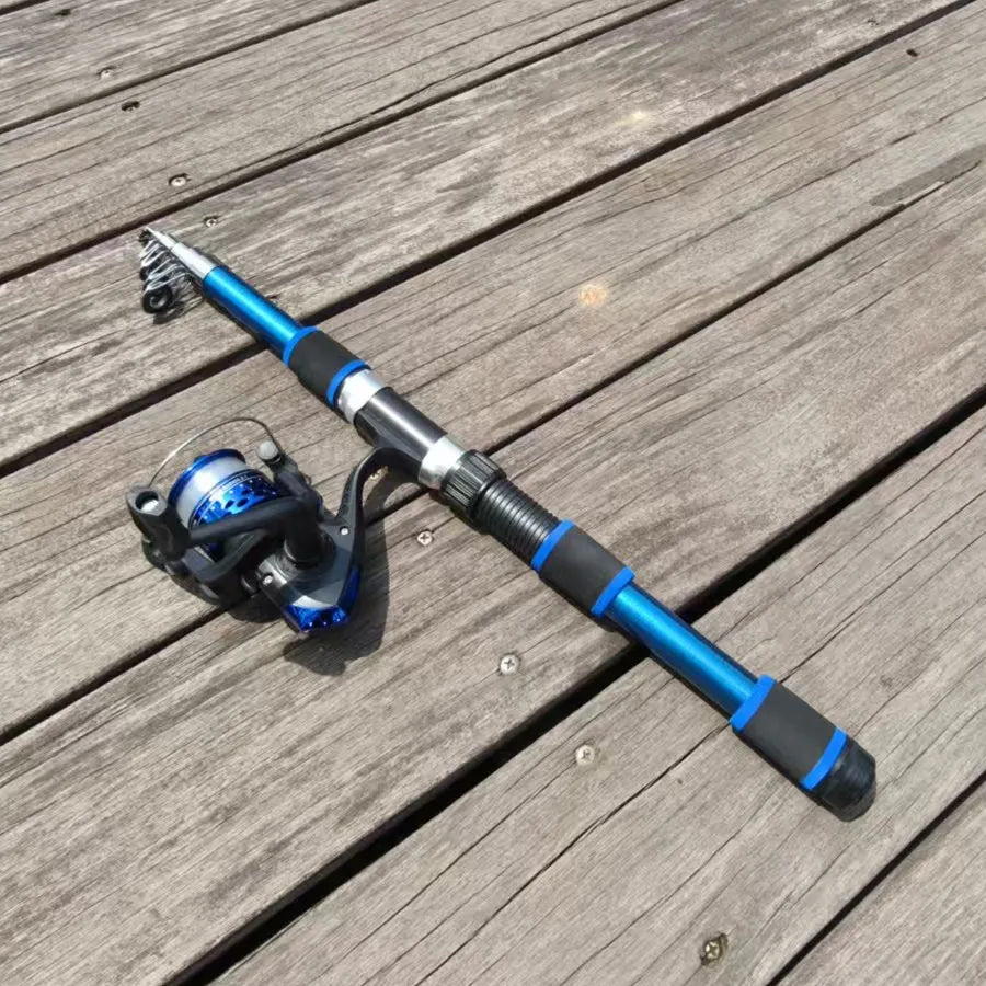 Telescopic Fishing Rod and Reel Kit 1.8M 2.1M Telescopic Rod with 5.2:1 3BB Fishing Reel Max Drag 5kg Fishing Combo
