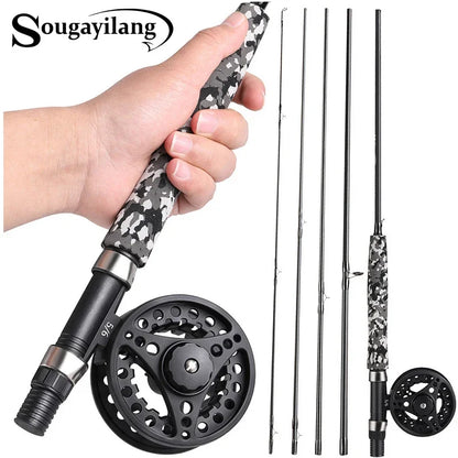 5/6 Fly Fishing Combo 2.7m 5 Section Carbon Fiber Fly Rod with Ultralight Weight Fly Fishing Reel Fishing Tackle