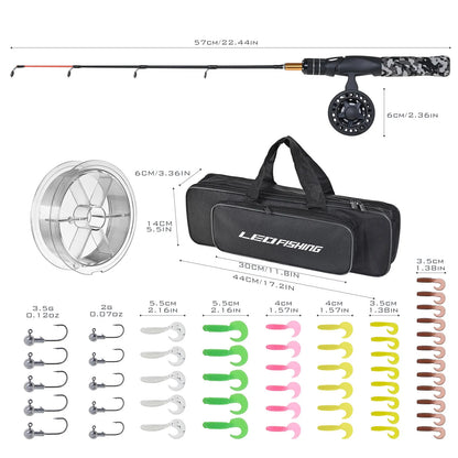 Ice Fishing Rod and Reel Combos with Complete Kits JIG Hooks Soft Lures and Carrier Bag 50cm/19.7inch Full Set